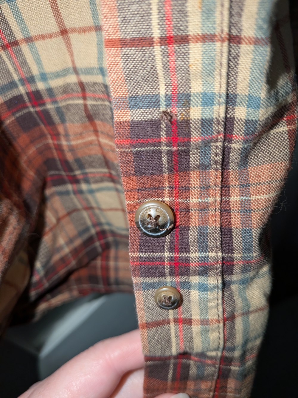 C. E. Schmidt Workwear Men's Plaid Flannel Button Down- Brown, Orange & Cream - Picture 6 of 7